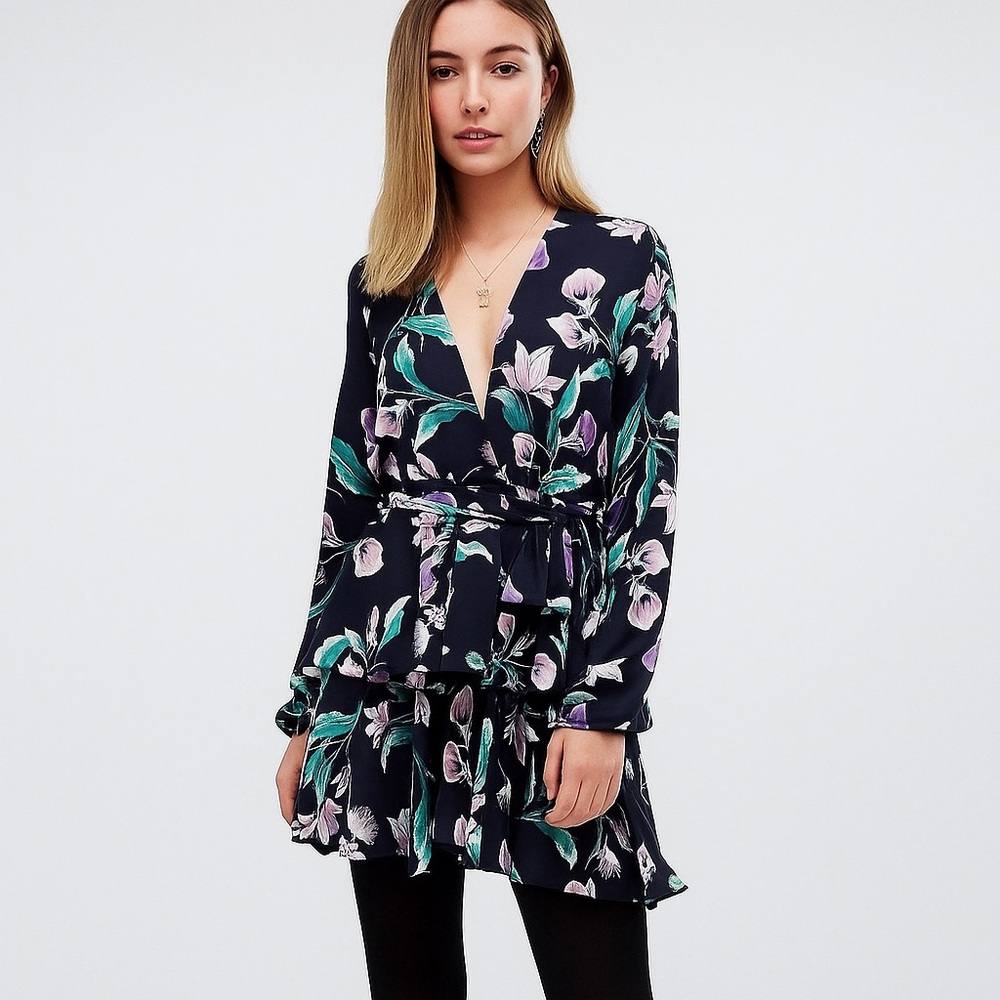 ZACK | ASOS Ruffled Tiered Mini Tulip Floral Long Sleeve feminine Dress
